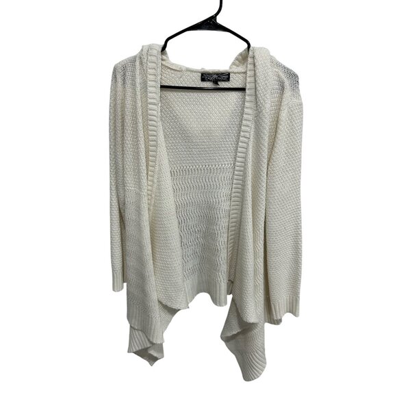 Almost Famous Open Front Hooded Cardigan Sweater White Sz Medium Acrylic Knit - Picture 1 of 10